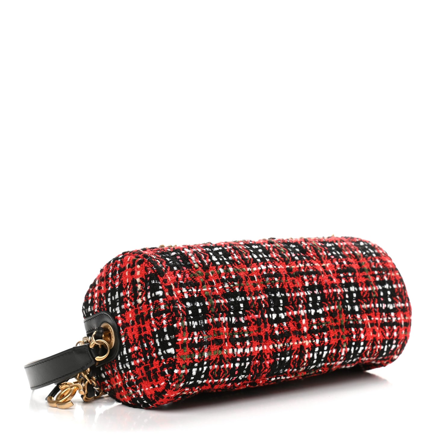 Tweed Calfskin Signe Bowling Bag Red Black