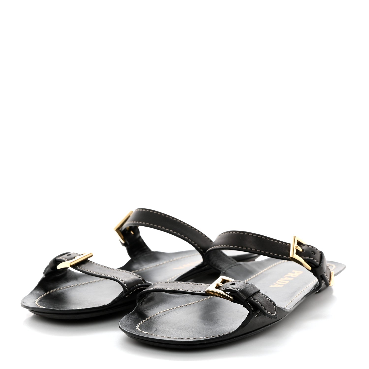 Prada Calfskin Sandali Two Strap Flat Sandals 38 Black 3 of 7