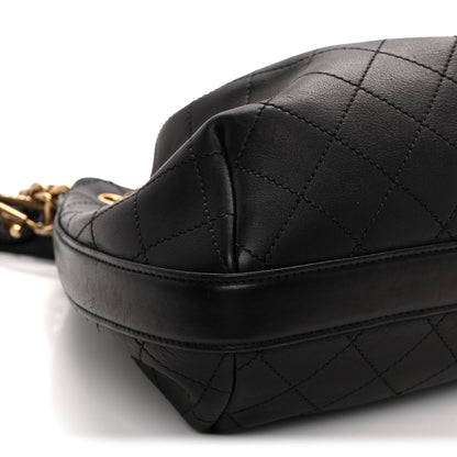 Chanel Calfskin Stitched Small Paris Rome Drawstring CC Bag Black 9 of 10