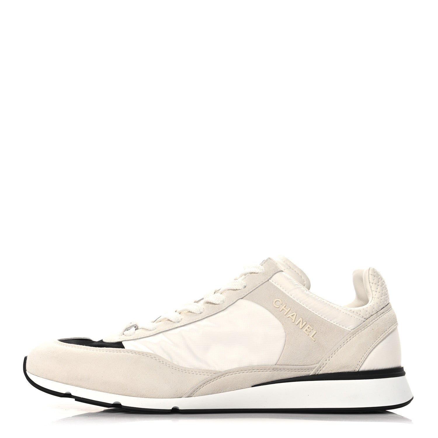 Chanel Nylon Suede Kidskin Calfskin Logo Sneaker 45 White Black 1 of 8