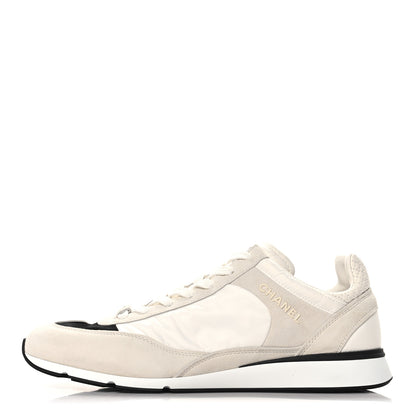 Chanel Nylon Suede Kidskin Calfskin Logo Sneaker 45 White Black 1 of 8