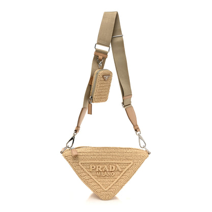 Prada Yarn Raffia Effect Crochet Triangle Shoulder Bag Naturale 1 of 12