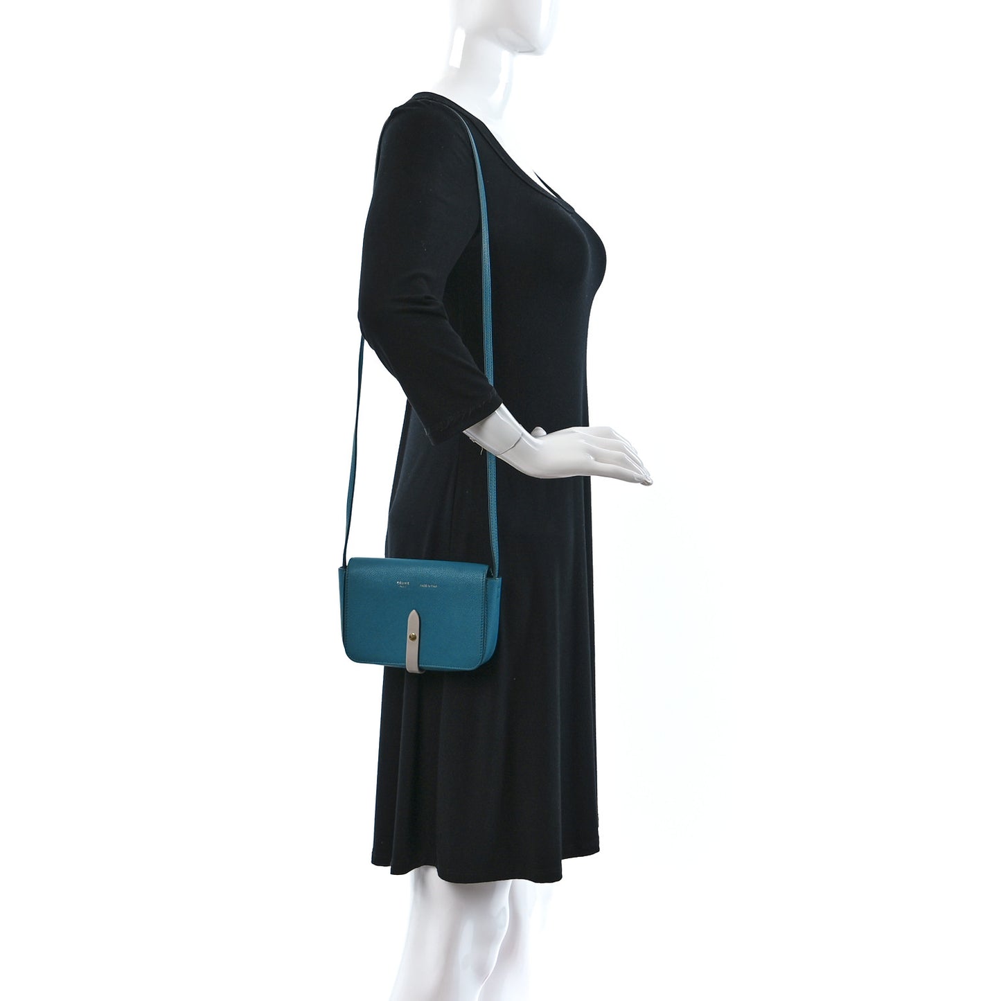 Grained Shiny Calfskin Strap Clutch Blue