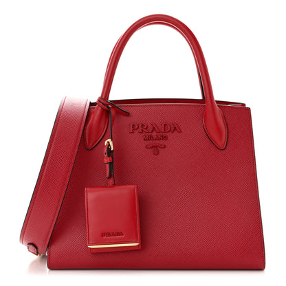 Prada Saffiano Cuir Calfskin Small Monochrome Top Handle Tote Fuoco 1 of 13