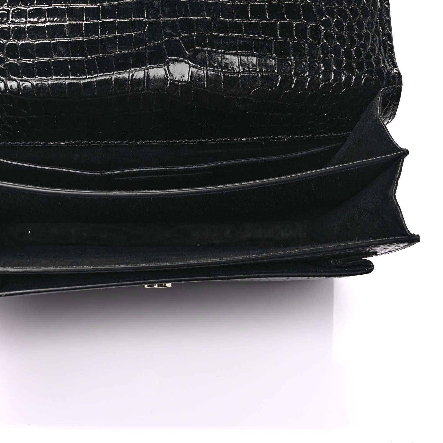 Saint Laurent Calfskin Crocodile Embossed Medium Monogram Sunset Black 5 of 8