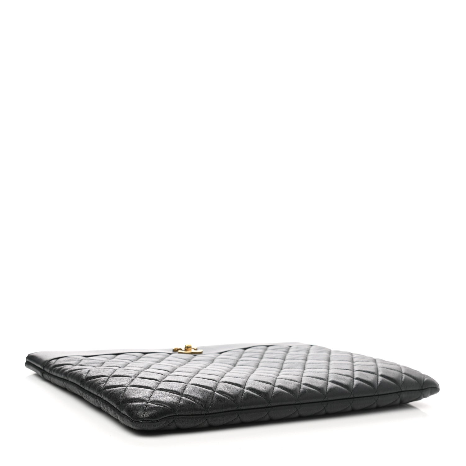 Chanel Sheepskin Quilted Mademoiselle Vintage Large Zip Pouch Black 4 of 8