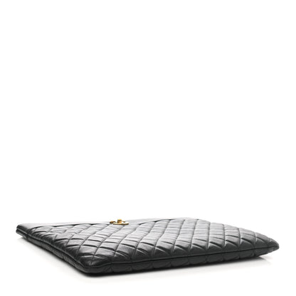 Chanel Sheepskin Quilted Mademoiselle Vintage Large Zip Pouch Black 4 of 8