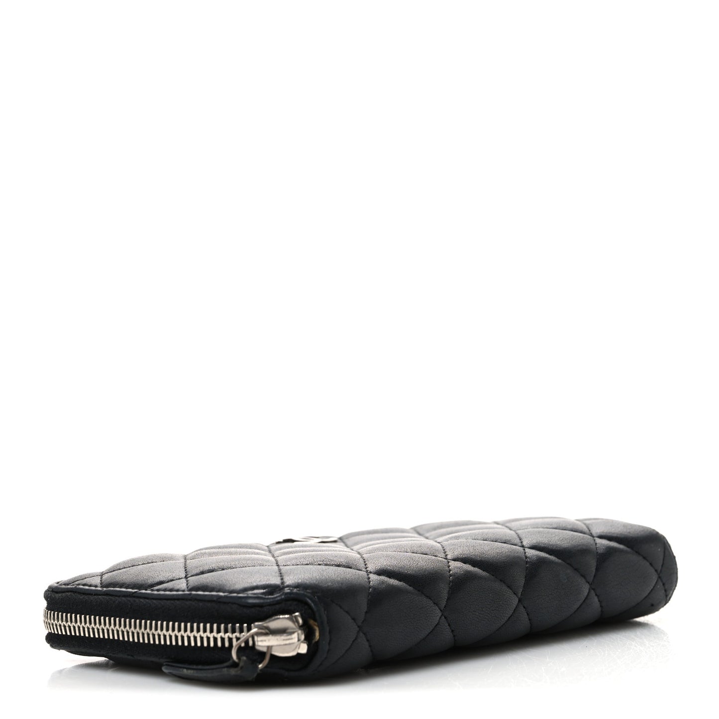 Lambskin Quilted Large Gusset Zip Around Wallet Black