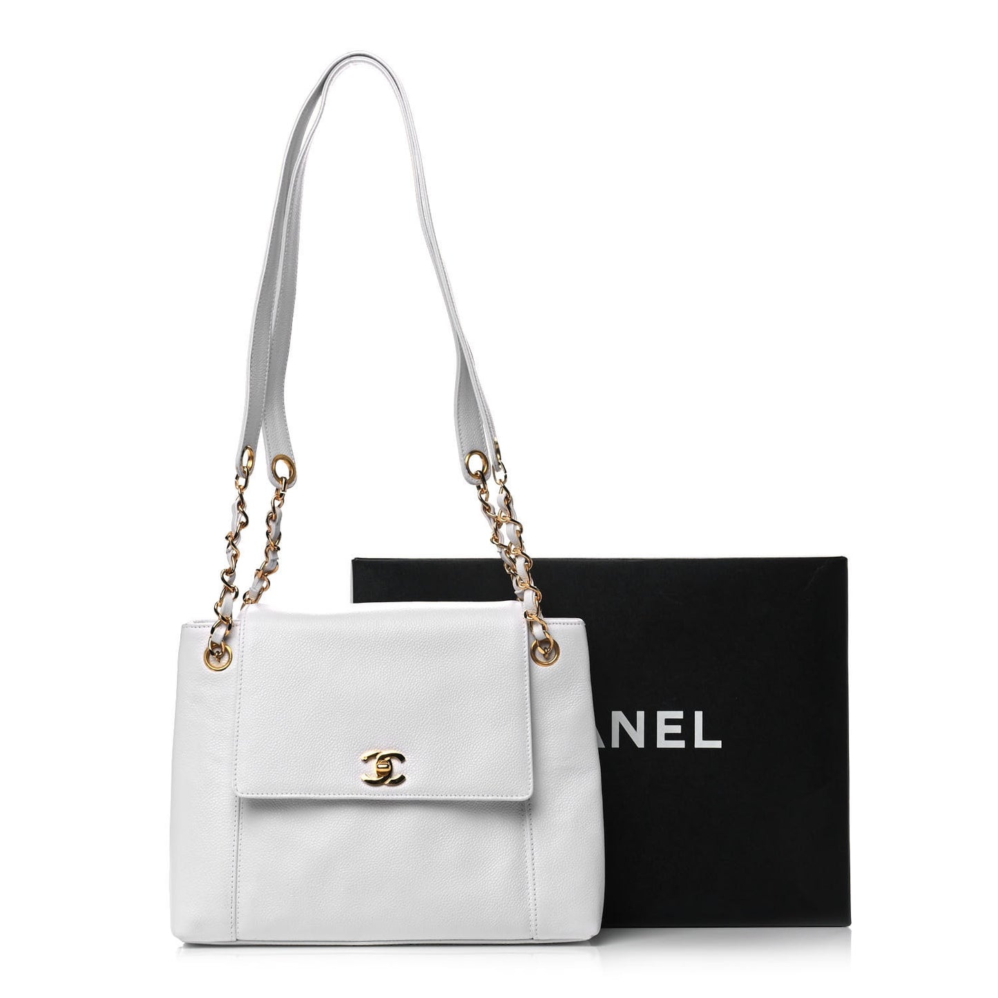 Caviar Flap Shoulder Bag White