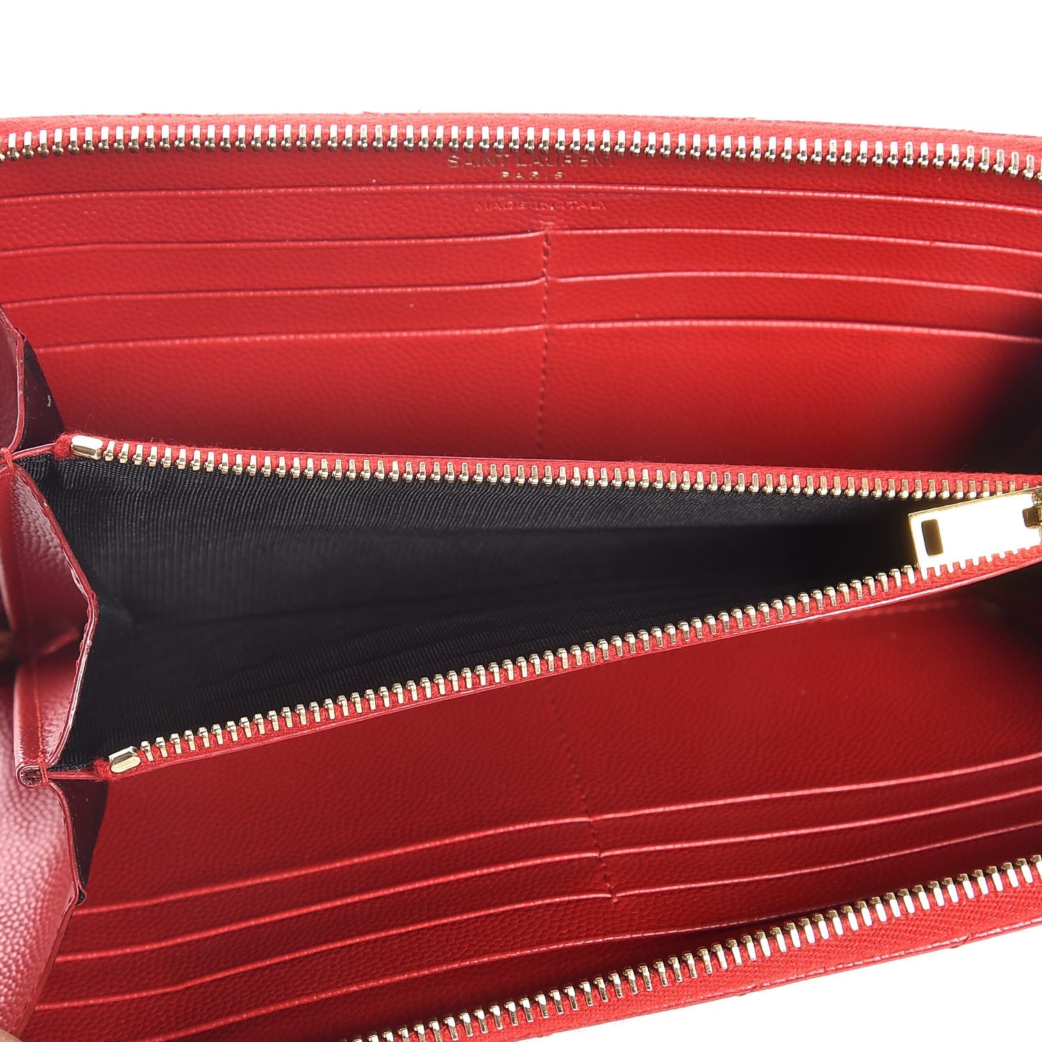 Saint Laurent Grain De Poudre Matelasse Chevron Monogram Zip Around Wallet Red 5 of 6
