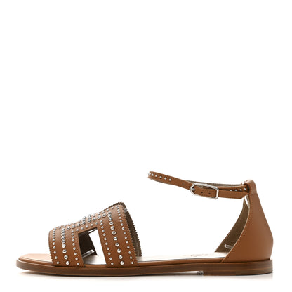 Hermes Calfskin Studded Santorini Sandals 36 Naturel 1 of 10