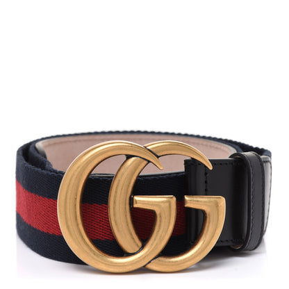 Gucci Nylon Calfskin Double G Web 40mm Belt 85 34 Blue Red Black 1 of 4