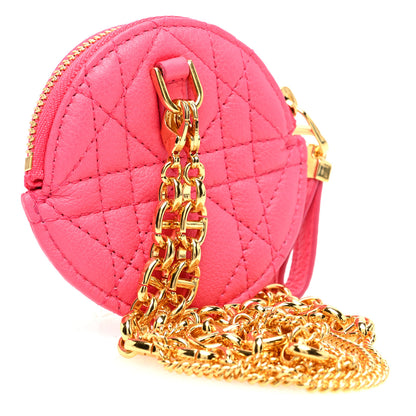 Christian Dior Supple Calfskin Cannage Round Caro Pouch With Chain Warm Fuchsia 2 of 9