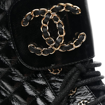 Chanel Shiny Goatskin Calfskin Quilted Lace Up Combat Boots 37 Black 11 of 11