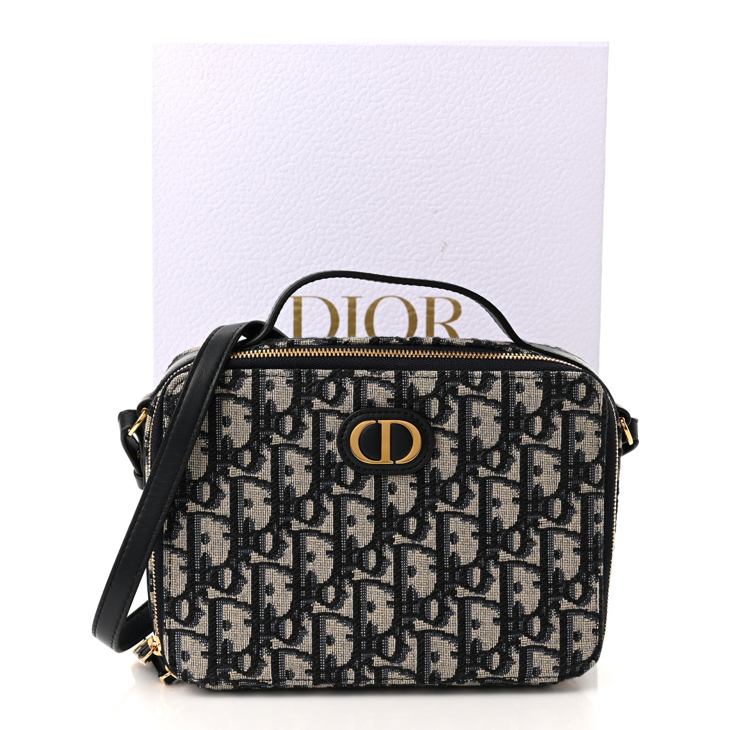 Christian Dior Oblique 30 Montaigne Top Handle Box Bag Blue 10 of 10