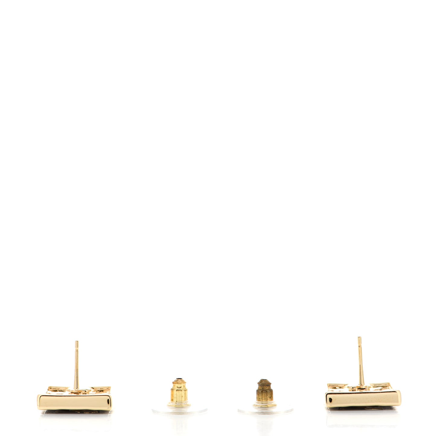 Metal Enamel CC Square Earrings Gold Black