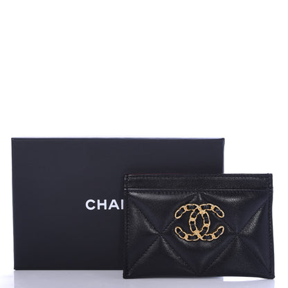 Chanel Shiny Goatskin Quilted Chanel 19 Card Holder Black 9 of 9