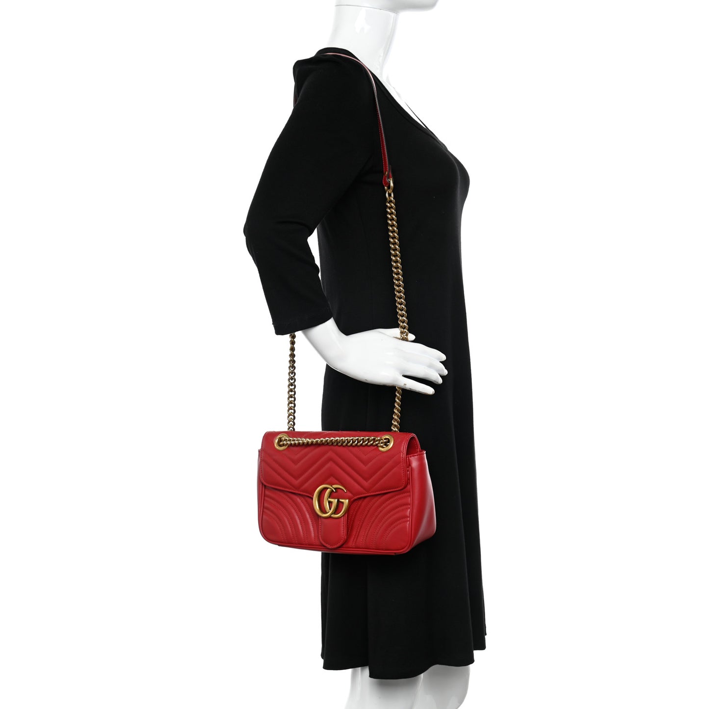 Calfskin Matelasse Small GG Marmont Shoulder Bag Hibiscus Red