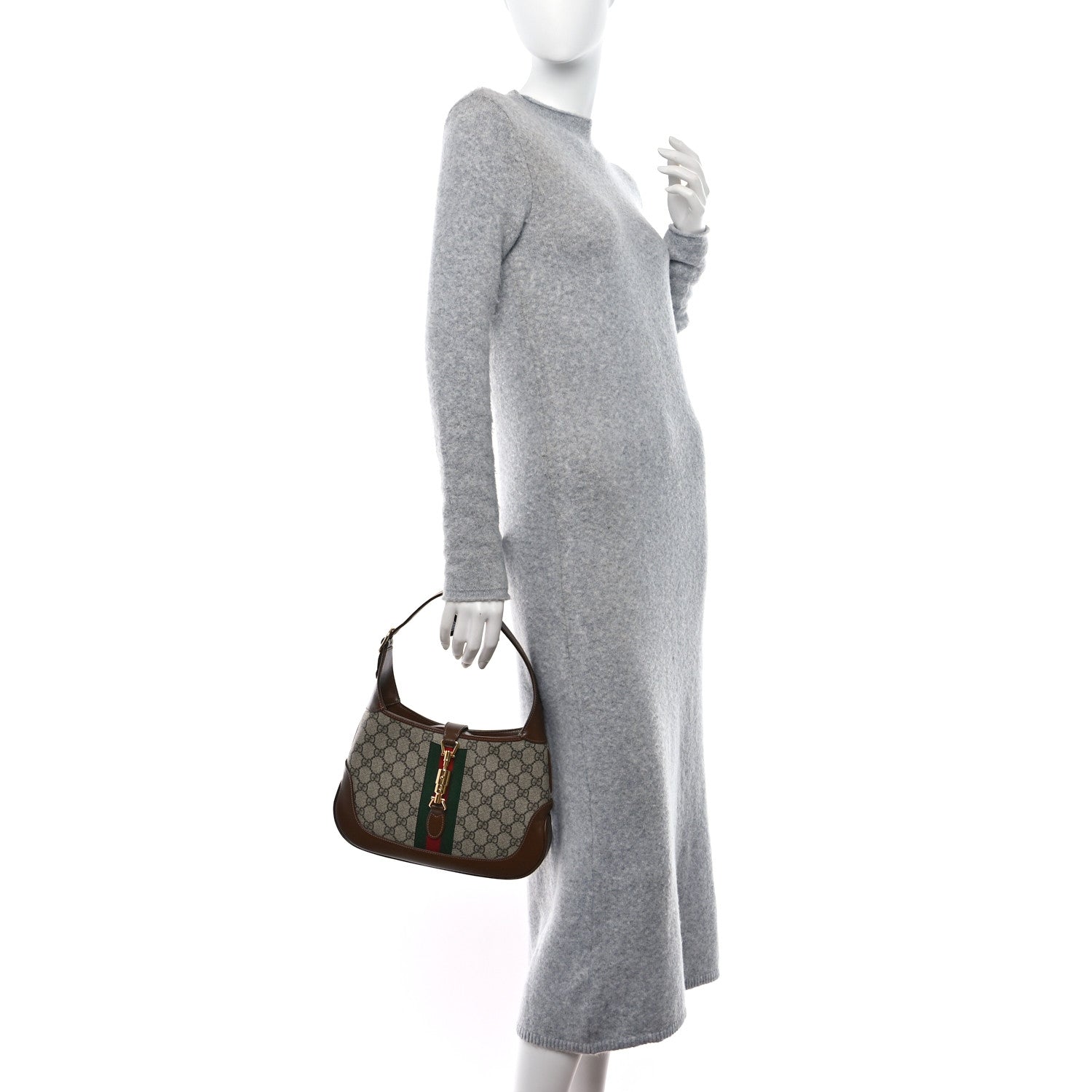 Gucci GG Supreme Monogram Azalea Calfskin Web Small Jackie 1961 Hobo Beige Ebony Brown Sugar 2 of 12