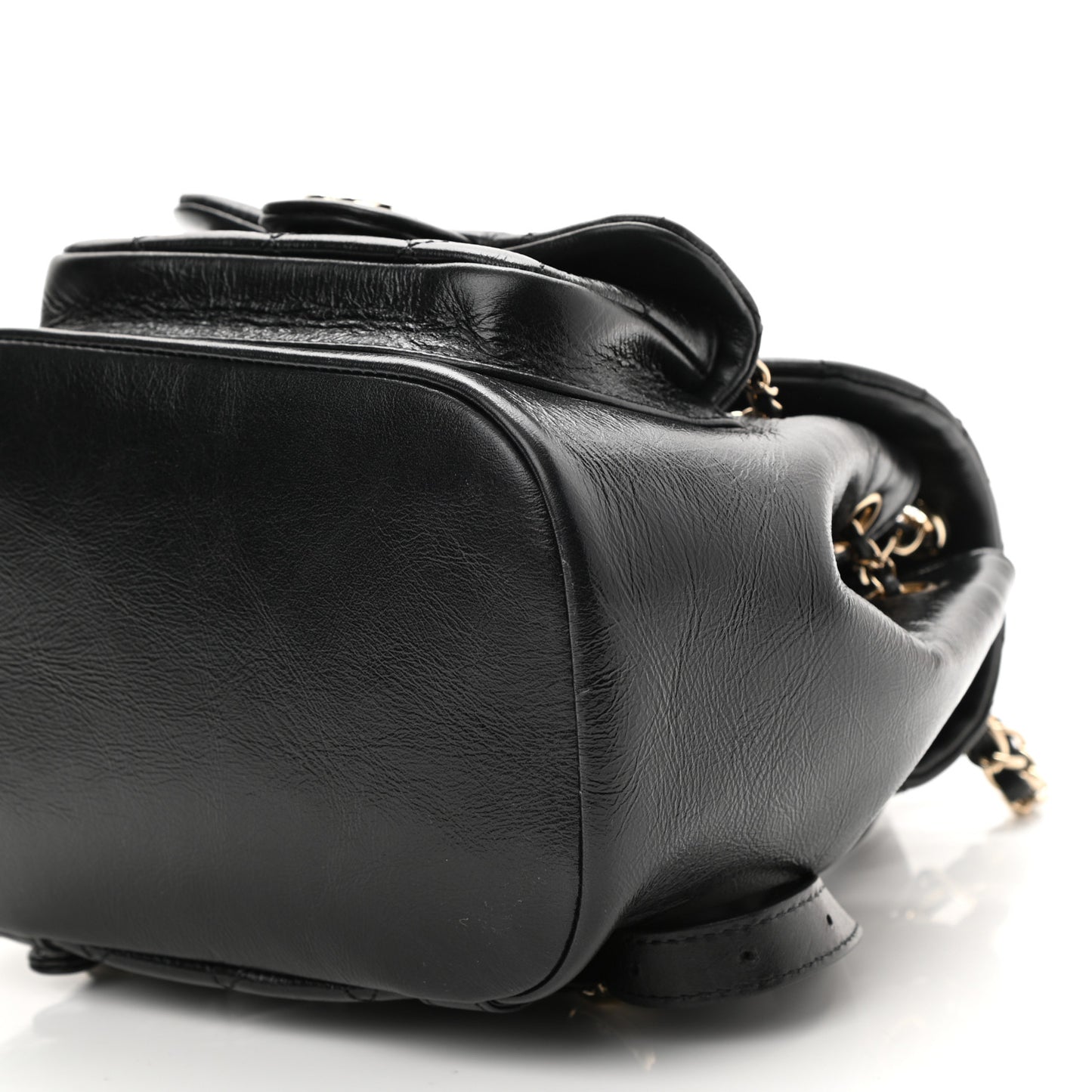 Glazed Aged Calfskin Quilted Small Duma Drawstring Backpack Black