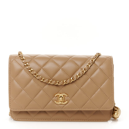 Chanel Lambskin Quilted CC Pearl Crush Wallet on Chain WOC Beige 1 of 11