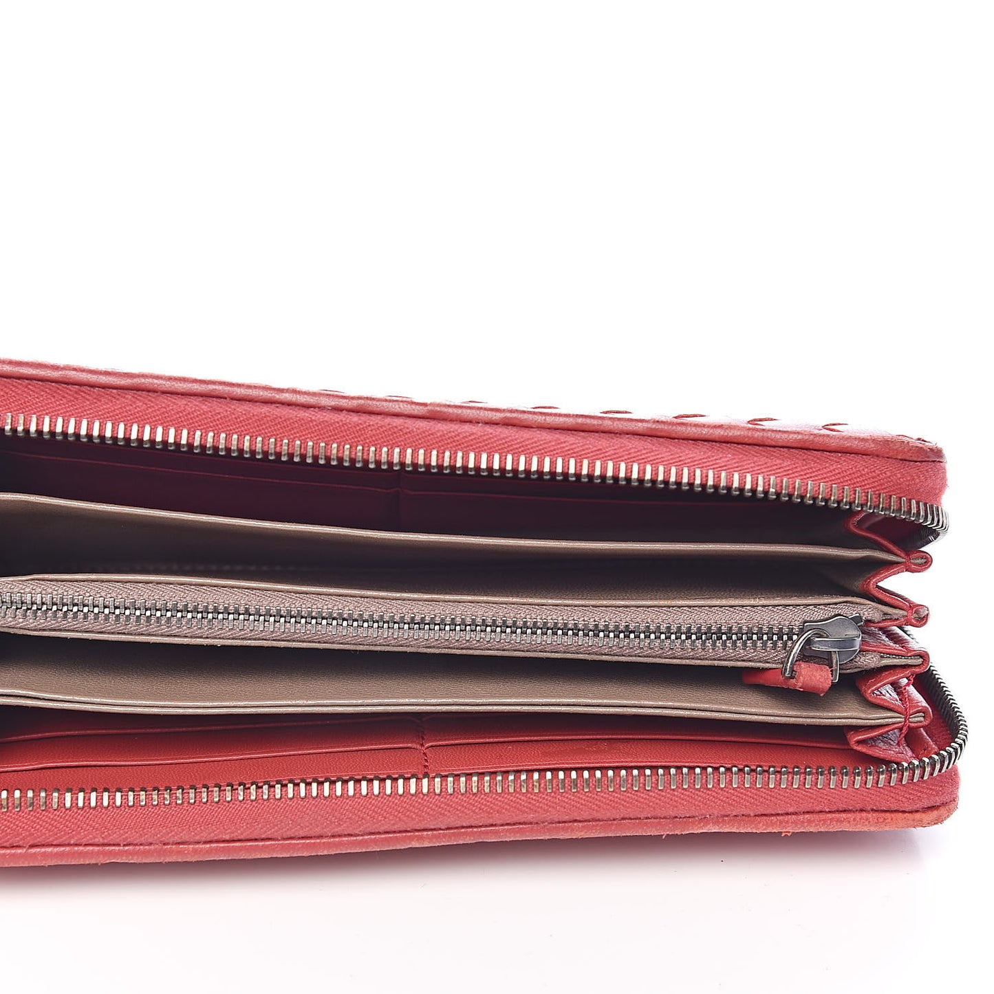 Nappa Intrecciato Zip Around Wallet Red
