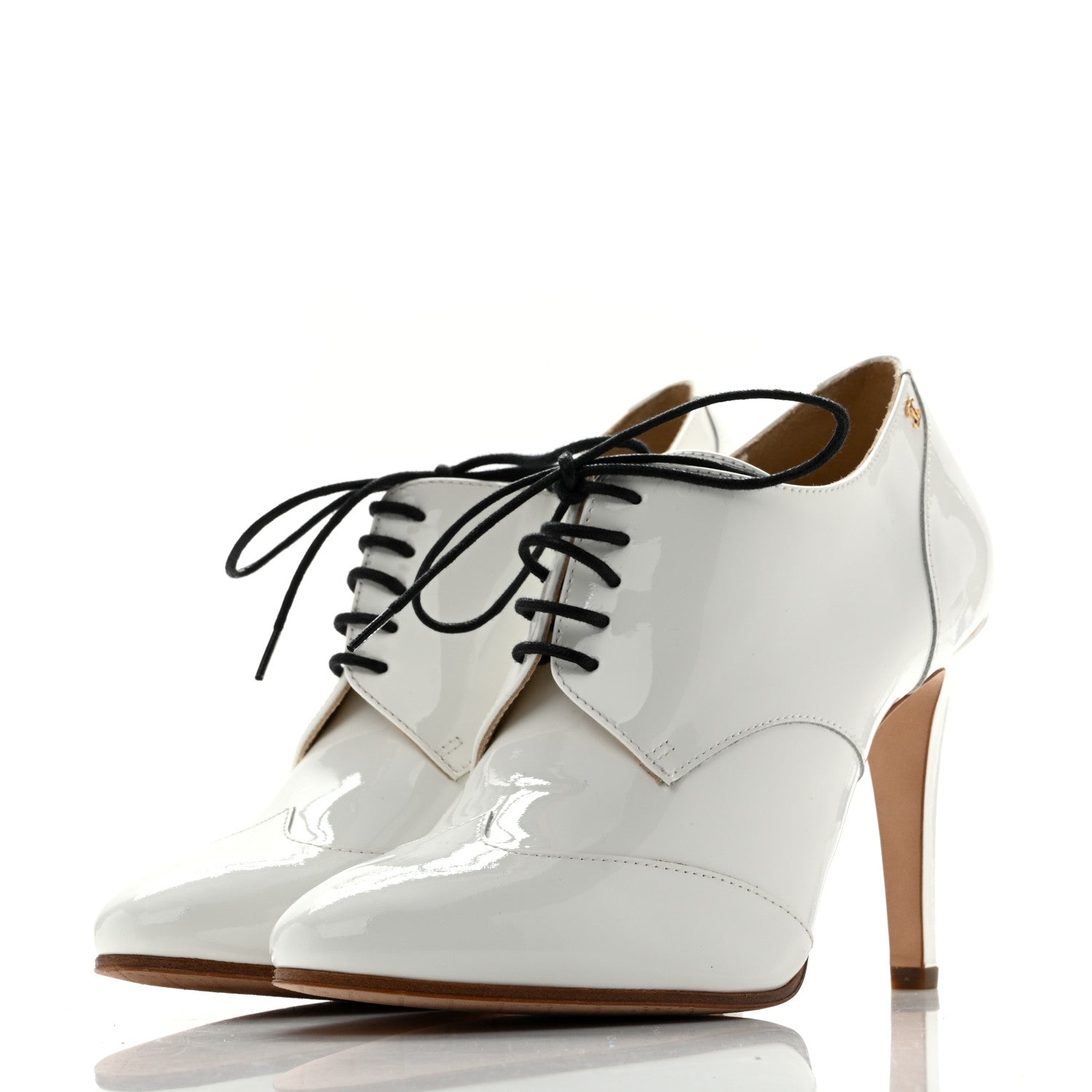 Chanel Patent CC Lace Up Ankle Boots 37.5 White 4 of 13