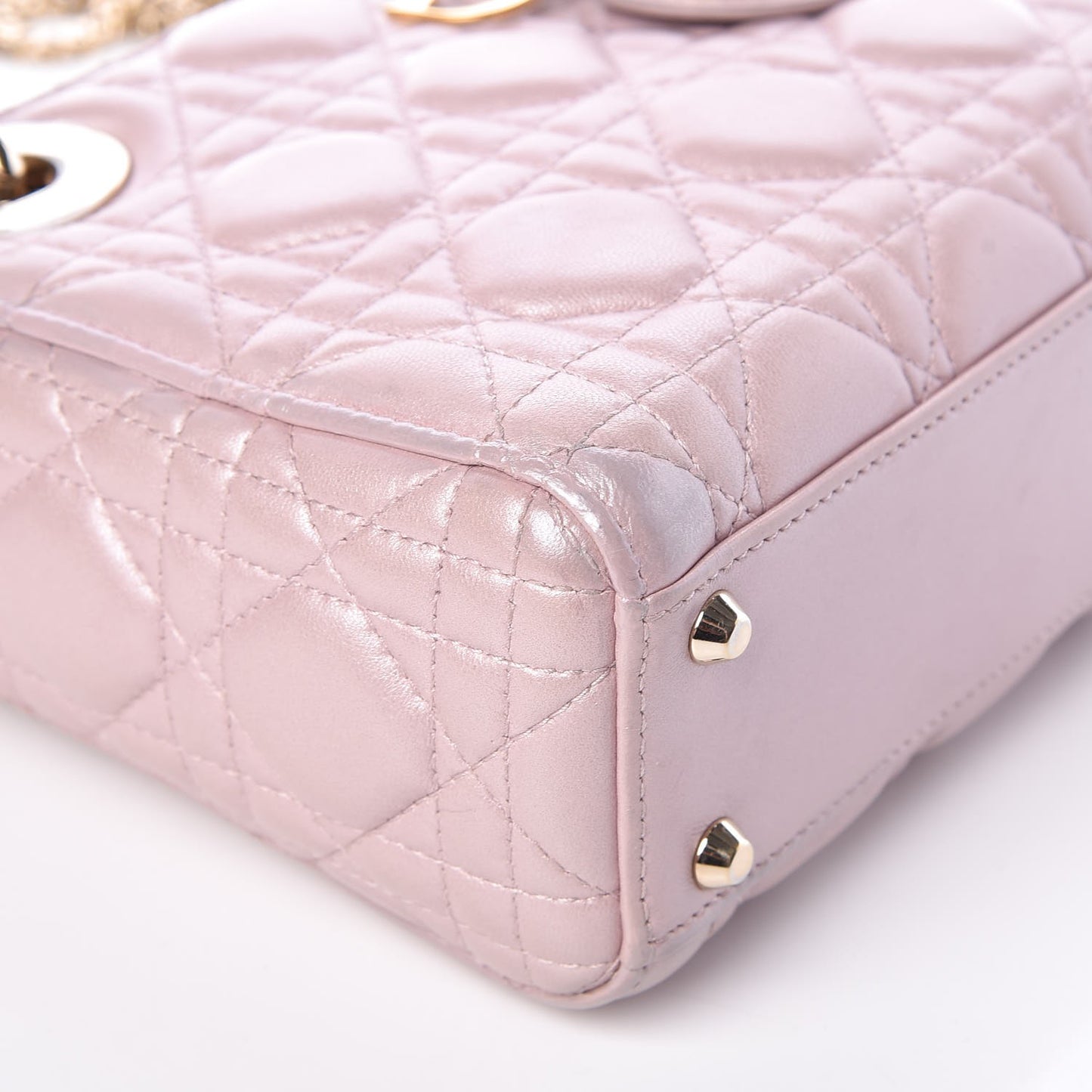 Metallic Calfskin Cannage Mini Lady Dior Pink