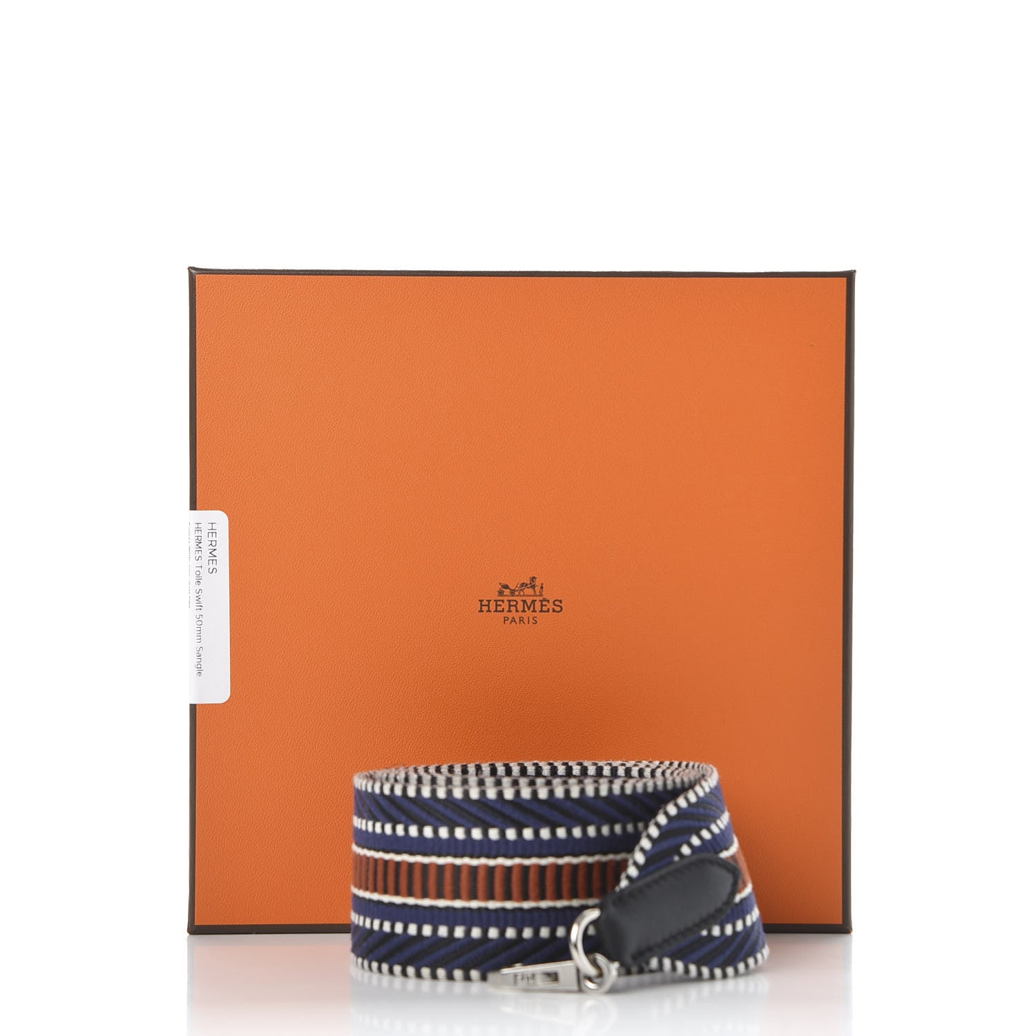 Hermes Toile Swift 50mm Sangle Cavale Shoulder Strap Bleu Encre Cuivre Black 6 of 6