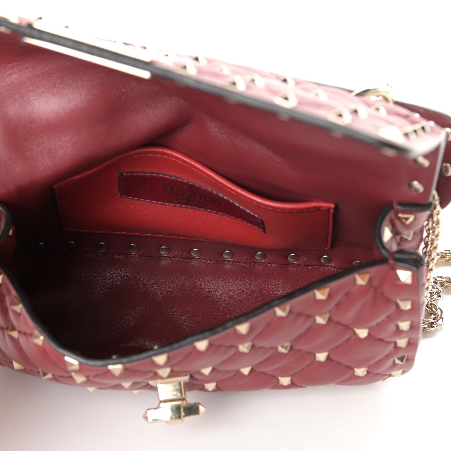Nappa Small Rockstud Spike Shoulder Bag Rubino