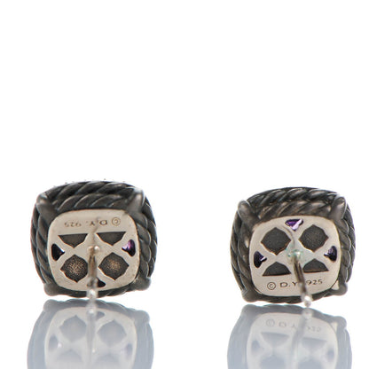 David Yurman Darkened Sterling Silver Amethyst Pink Sapphire 9mm Chatelaine Earrings 3 of 5