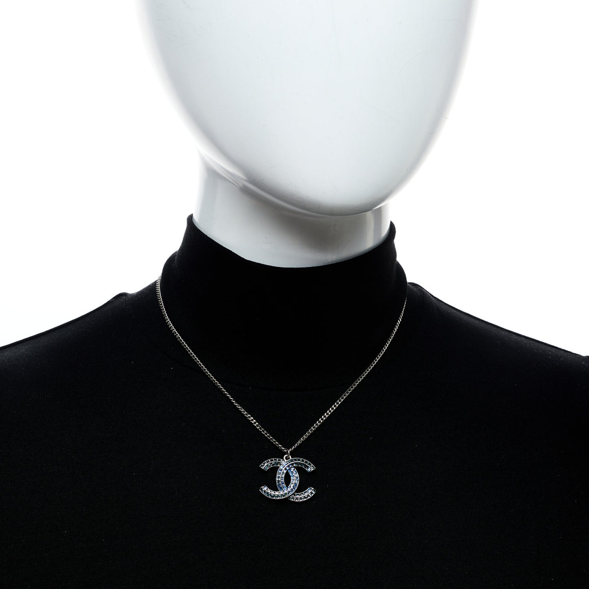 Crystal Baguette CC Necklace Silver Blue