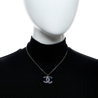 Chanel Crystal Baguette CC Necklace Silver Blue 2 of 4