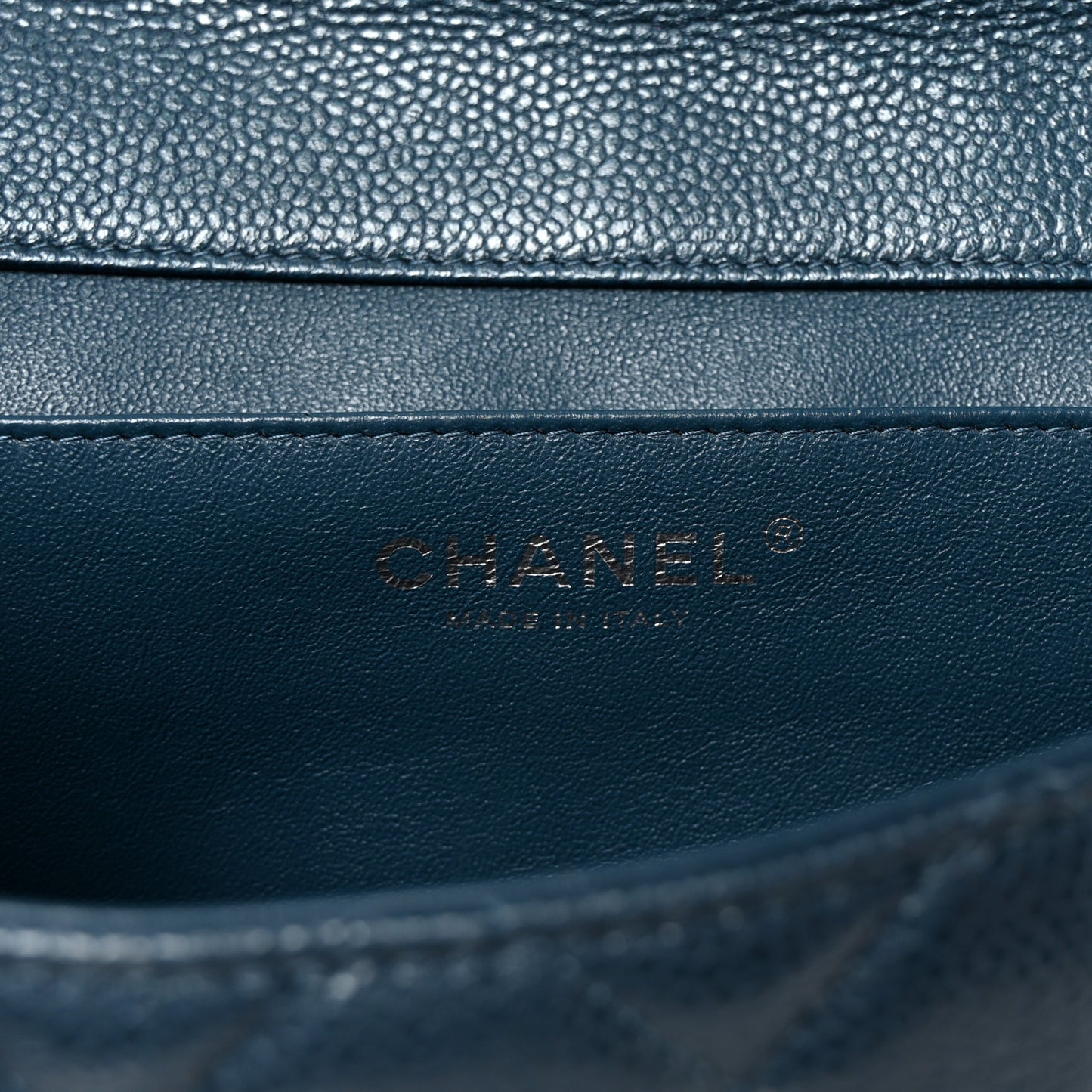 Caviar Quilted Clutch With Chain Flap  Blue