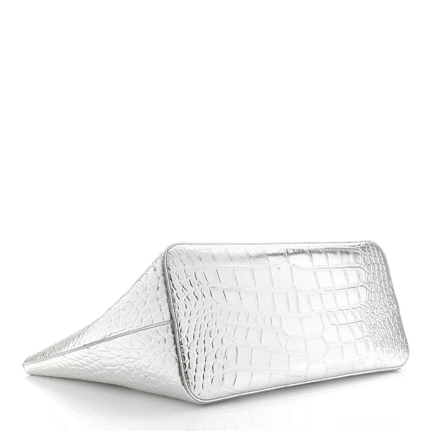 Metallic Calfskin Crocodile Embossed Wing Tote Silver
