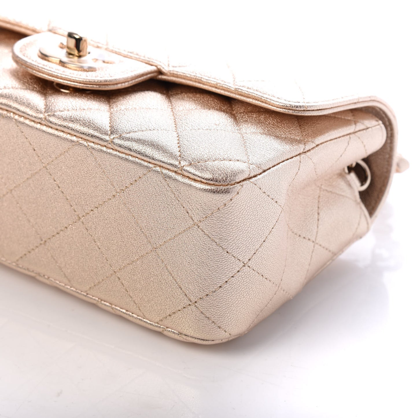Metallic Lambskin Quilted Mini Rectangular Flap Gold
