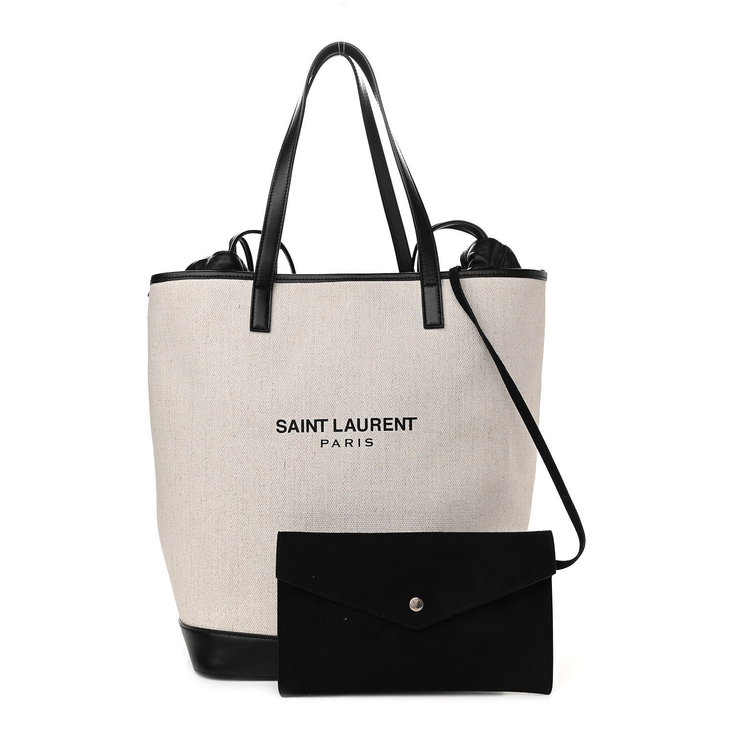 Saint Laurent Canvas Calfskin Shopping Tote White Black 1 of 12