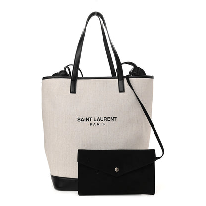 Saint Laurent Canvas Calfskin Shopping Tote White Black 1 of 12