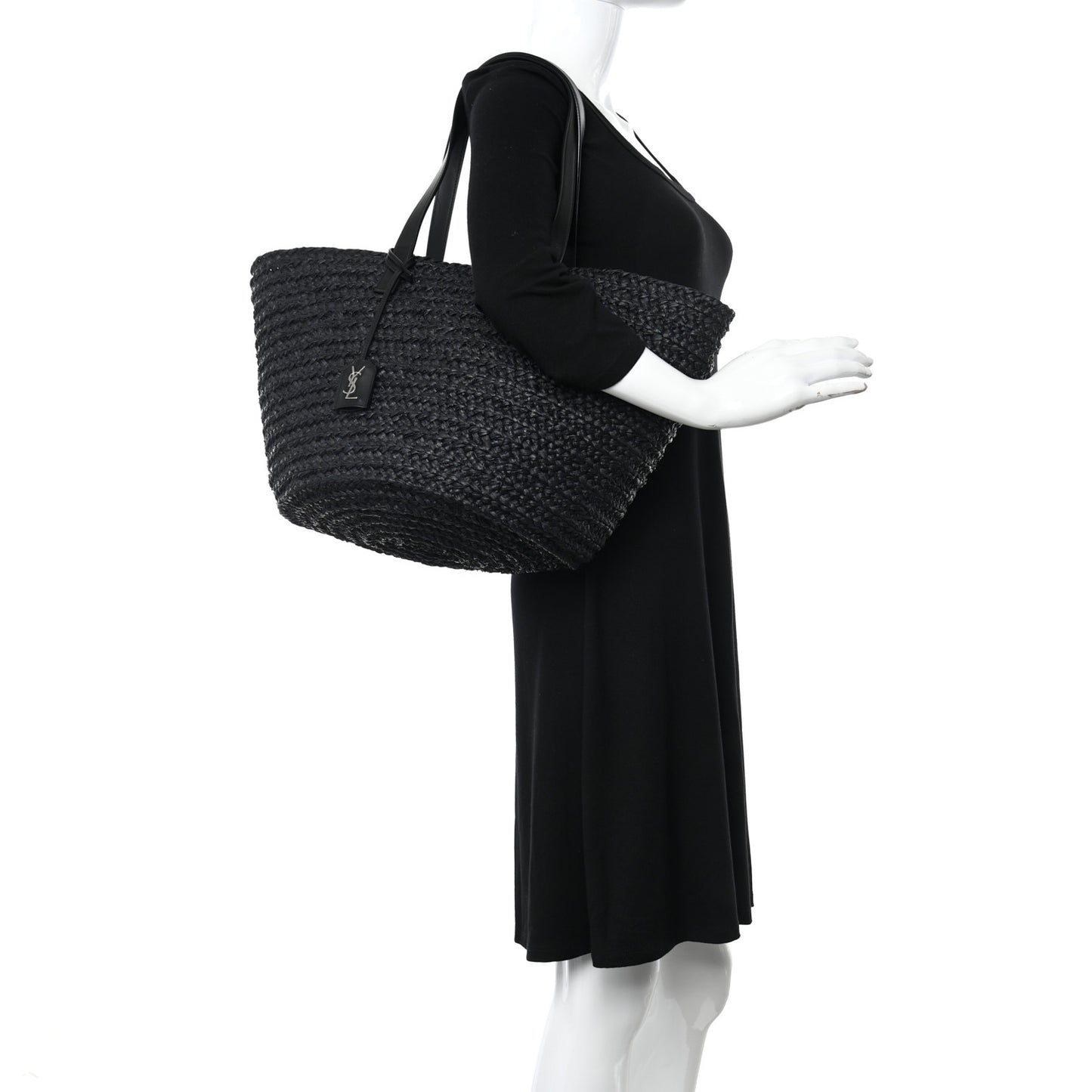 Raffia Medium Panier Bag Black