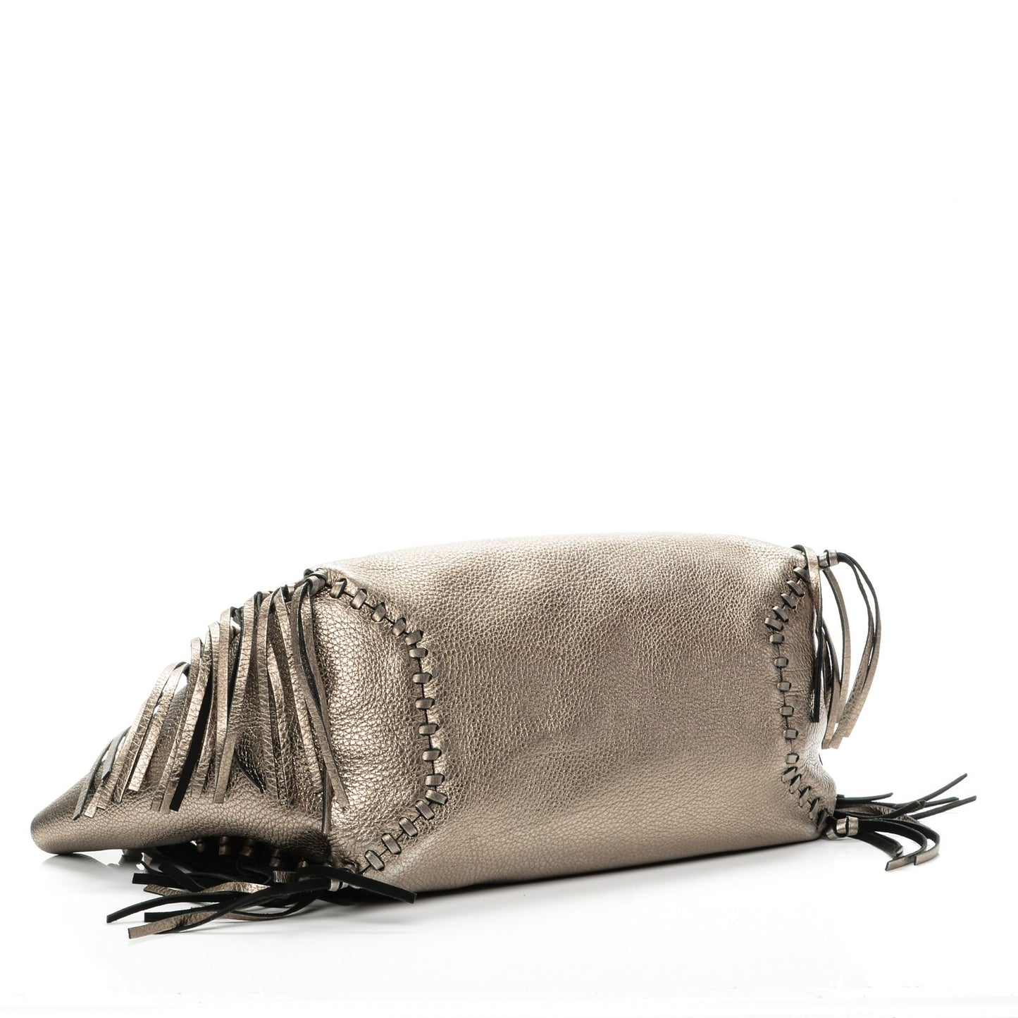 Metallic Grained Calfskin C-Rockee Fringe Tote Sasso