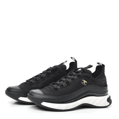 Chanel Fabric Calfskin Suede CC Sneakers 38.5 Black 3 of 7