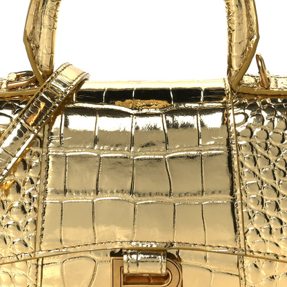 Balenciaga Metallic Calfskin Crocodile Embossed Hourglass Top Handle Bag XS Gold Gold 9 of 11