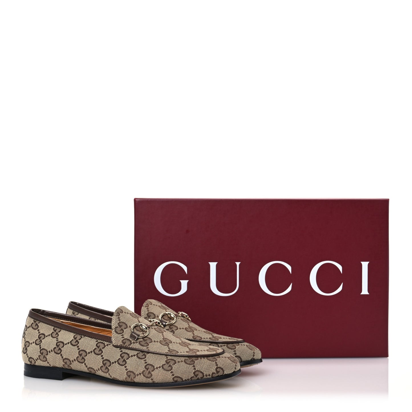 Canvas GG Monogram Horsebit Womens Jordaan Loafers 37.5 Beige Ebony New Acero