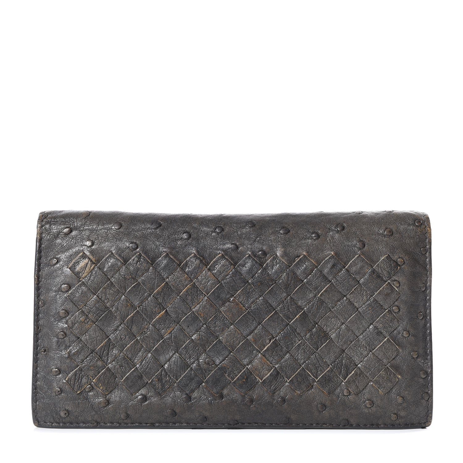 Bottega Veneta Ostrich Intrecciato Long Bi-Fold Wallet Ardoise 1 of 12
