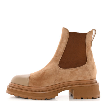 Chanel Suede Lambskin Cap Toe Ankle Boots 40 Light Brown 1 of 13