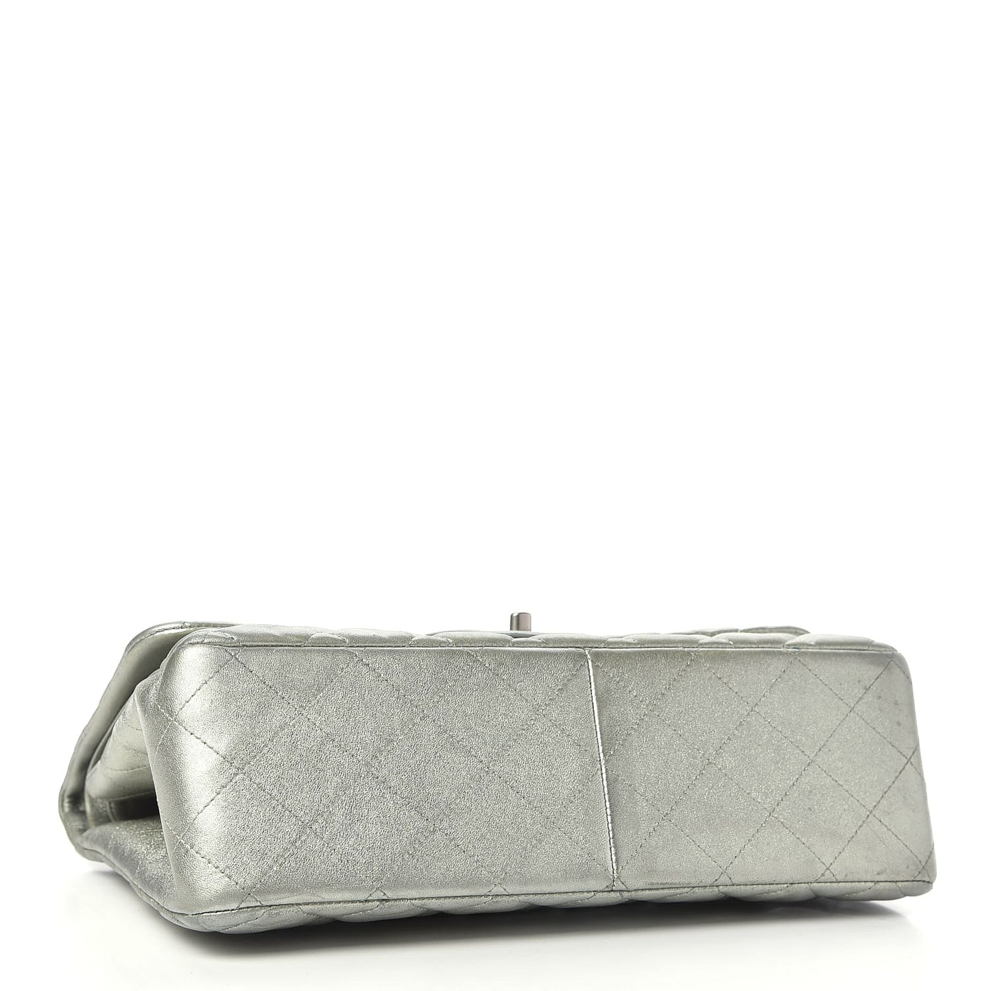Metallic Lambskin Quilted Jumbo Double Flap Green