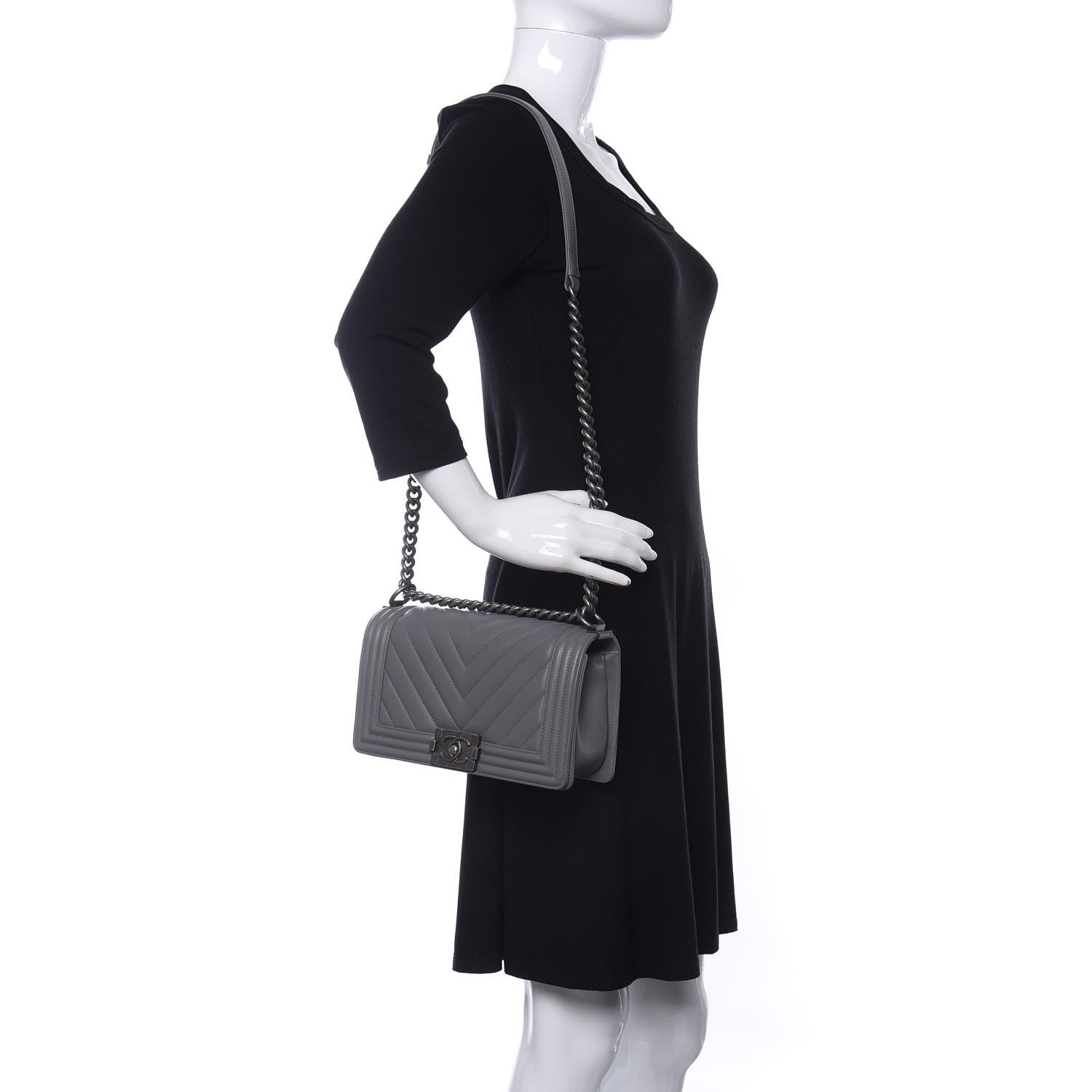 Chanel Calfskin Chevron Quilted Medium Boy Flap Grey 2 of 14