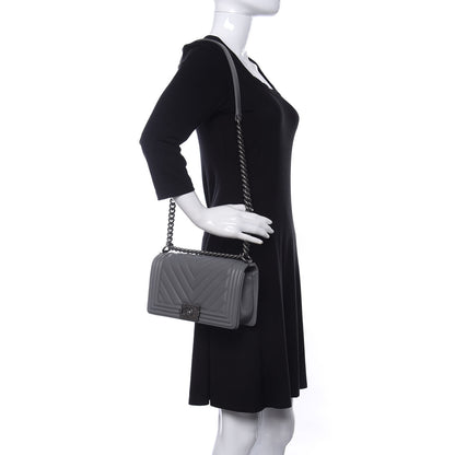 Chanel Calfskin Chevron Quilted Medium Boy Flap Grey 2 of 14