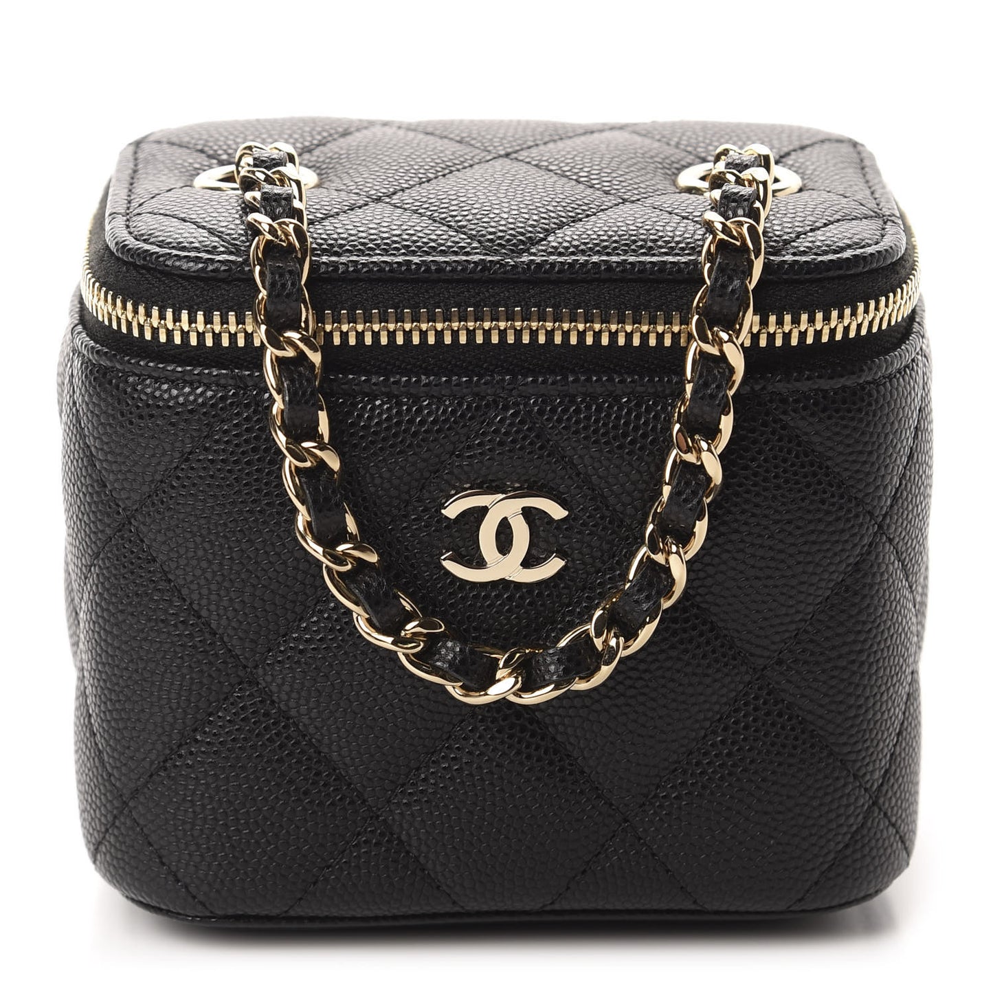 Caviar Quilted Mini Vanity Case With Chain Black