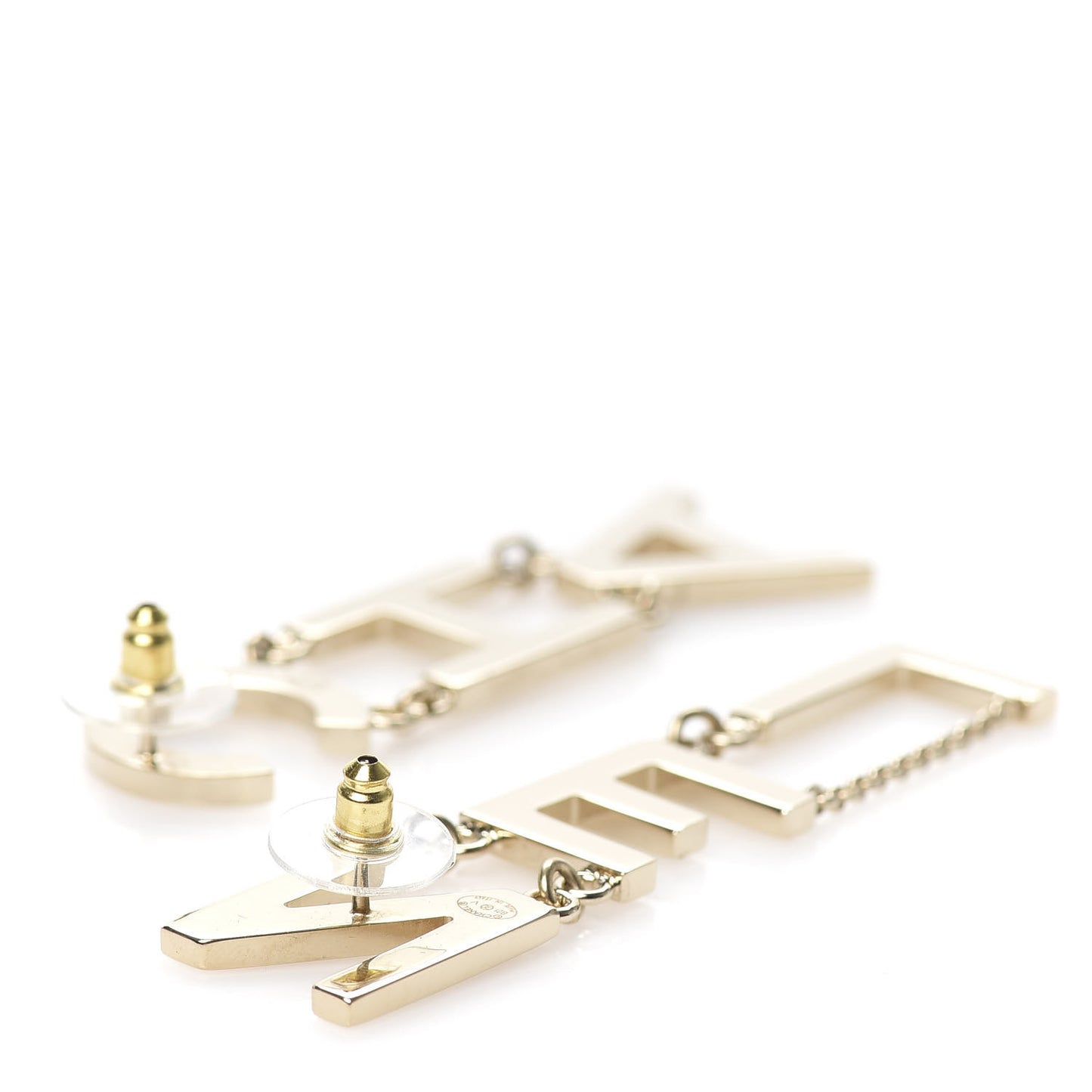 Metal Cha-Nel Logo Drop Earrings Gold